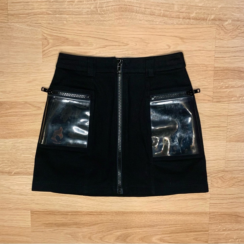 Dolls Kill Current Mood Black Zipper Mini Skirt with Clear Pockets Size XS